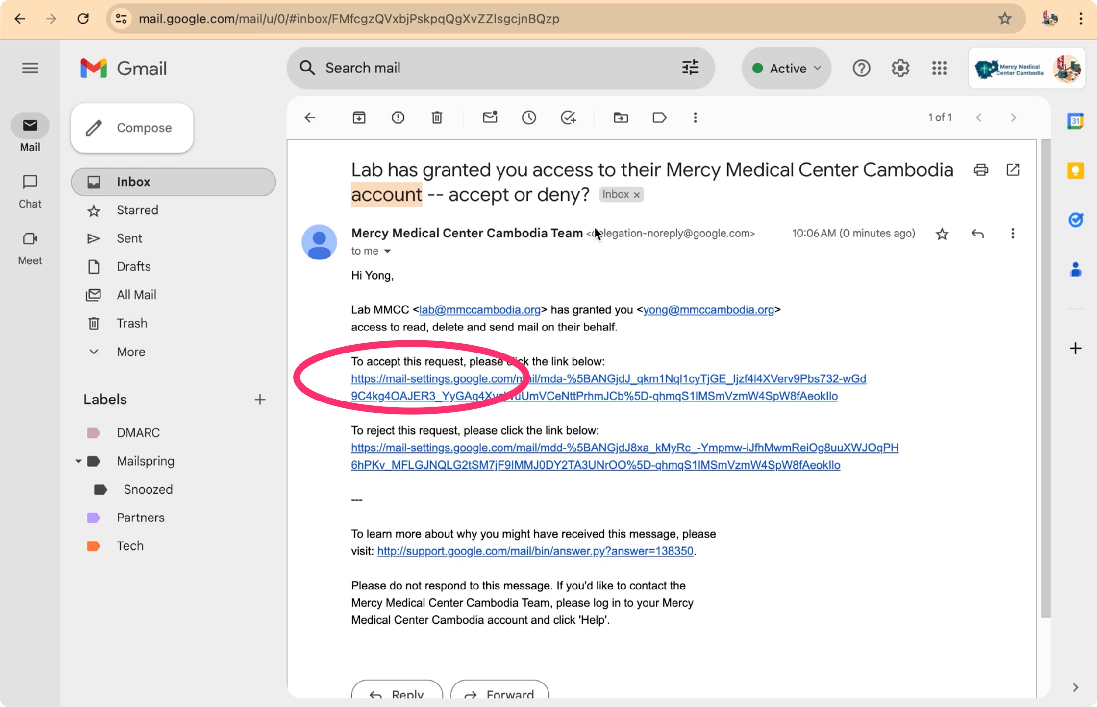 Accept delegate email Accept delegated