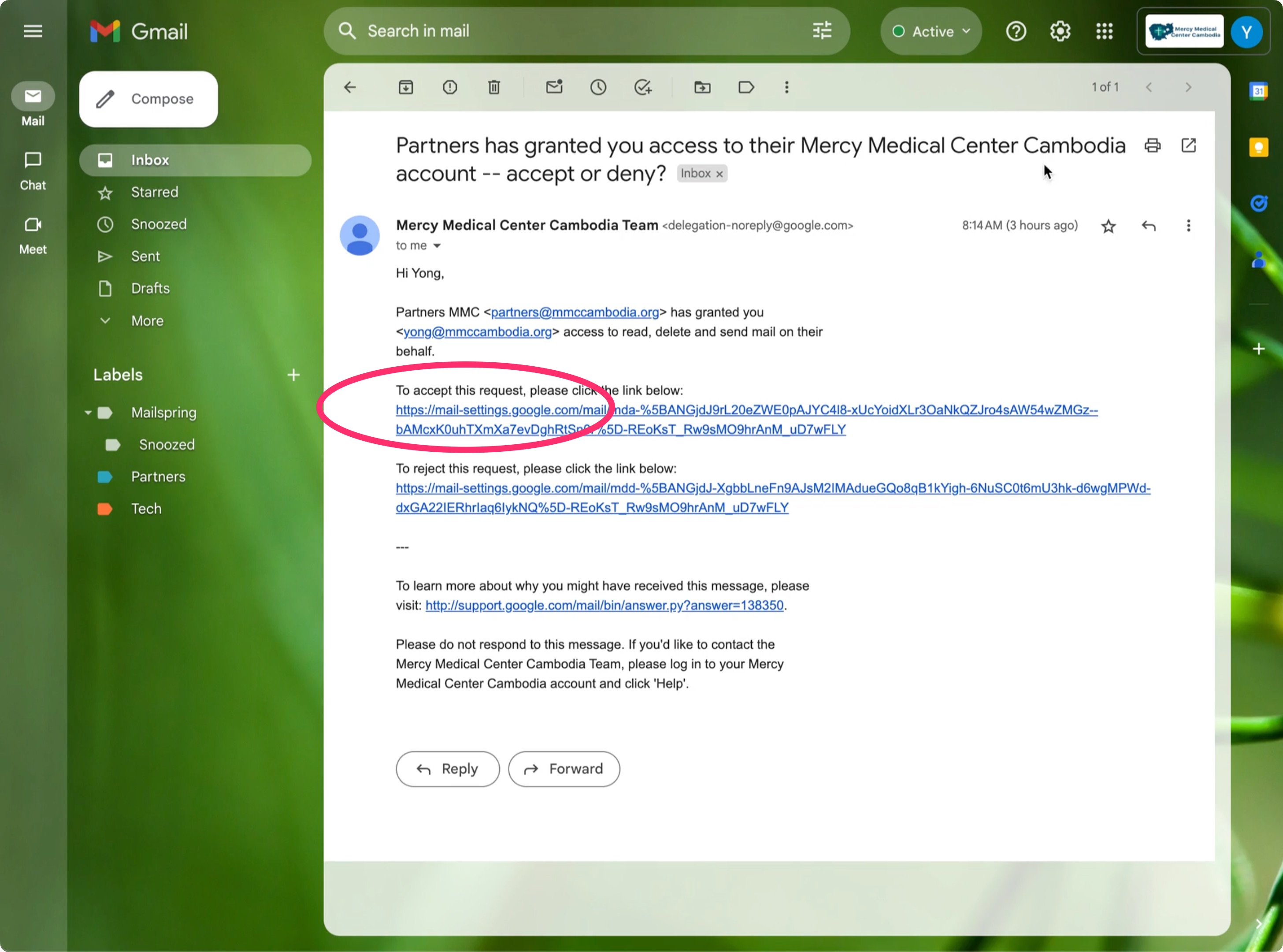 Accept delegate email Accept delegated